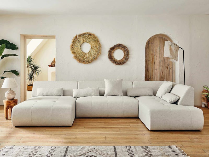  Onyx - canapé panoramique d'angle droit 7 places - en tissu - lisa design - beige ONYX - Conforama B