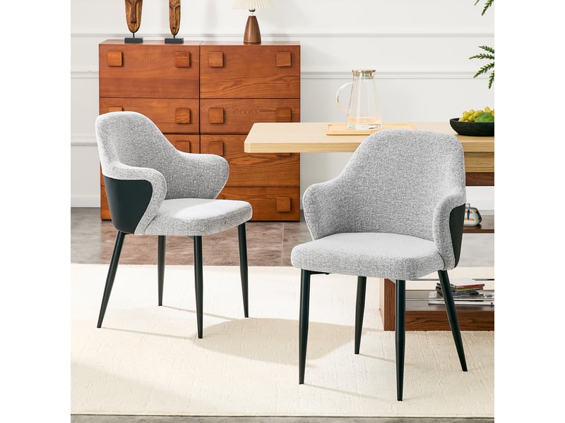  Lot de 2 chaises de salle à manger à dossier enveloppant  - pieds métal croisés, tissu et simili cuir noir gris  - Conforama C