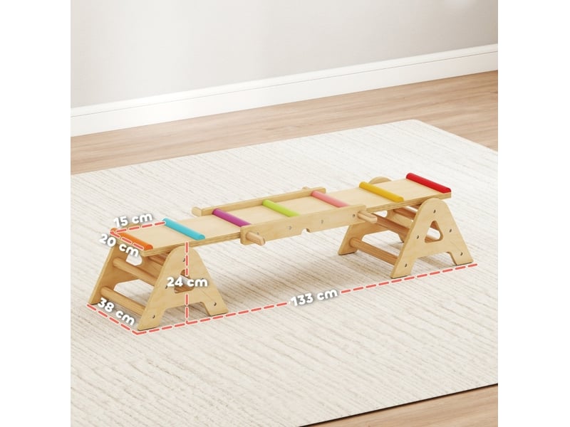  Bascule enfant 2-en-1 133x38x24 cm bois multicolore  - Conforama D