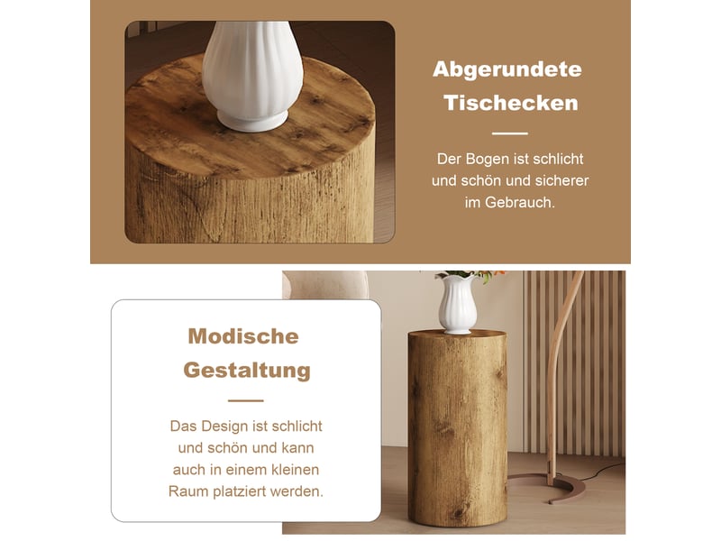  Table basse ronde en mdf avec plateau effet bois, design minimaliste et surface large, pour salon, 30 × 55 cm  - Conforama E