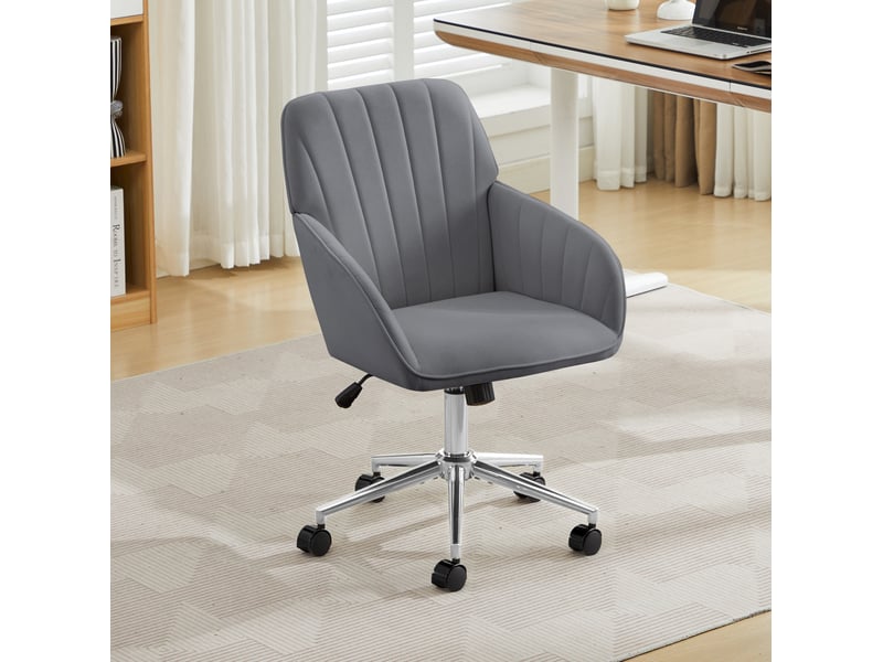  Chaise de bureau pivotante en velours gris, hauteur réglable 50 à 59 cm, pour travail et longues journées assises  - Conforama D