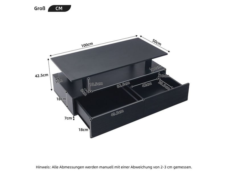  Table basse led noire - acrylique - led contrôlable via application - double couche de rangement 100x50x42cm - Conforama E