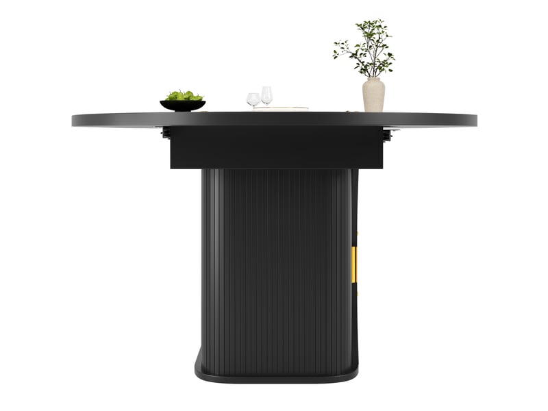  Table à manger extensible 118158x118x77.1 cm avec tiroirs aspect rotin en mdf noir  - Conforama A