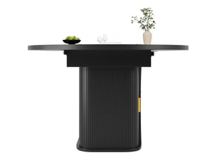 Table à manger extensible 118158x118x77.1 cm avec tiroirs aspect rotin en mdf noir