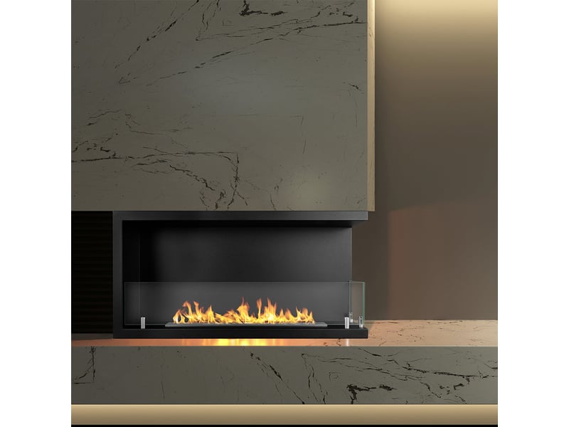  Sutri 90 - cheminée d'angle droite encastrable au bioéthanol 90x45x22,4 cm avec brûleur en acier de 1,5 litre  - Conforama B