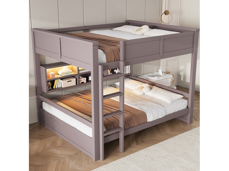  Lit superposé 160x200 cm 6 rangements, lit enfant avec led, mobilier de chambre, bois et mdf, marron sans matelas  - Conforama D