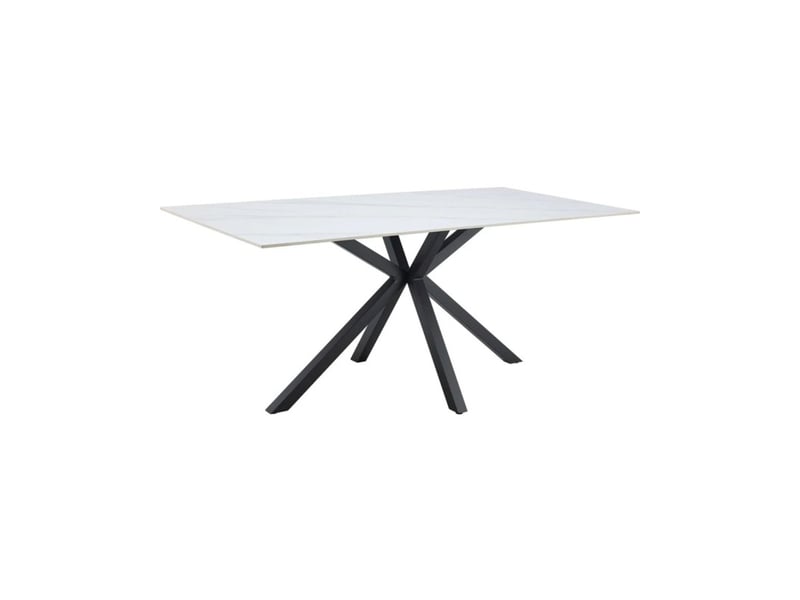  Table solara 180 cm en céramique effet marbre blanc avec pied étoile noir – 8 places  - Conforama A