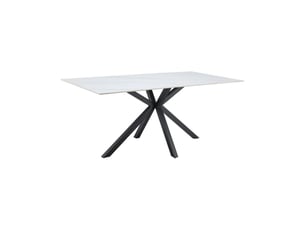 Table solara 180 cm en céramique effet marbre blanc avec pied étoile noir – 8 places