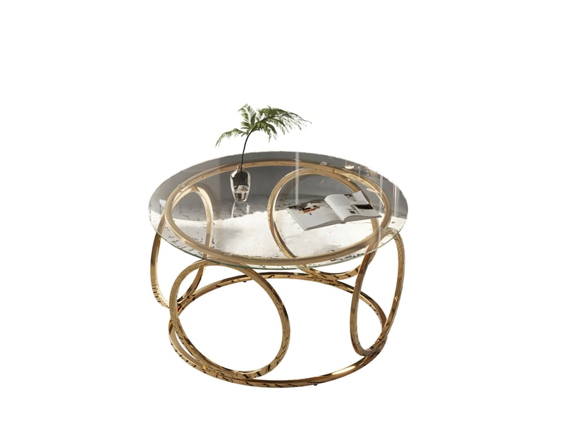Table basse ronde 80x80x45 cm en verre trempé et métal chromé doré - Conforama R