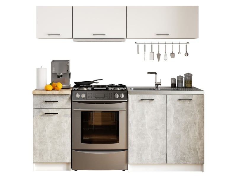  Ensemble de cuisine akord oliwia g1 blanc 180 cm 6 portes 1 tiroir façade béton 6 étagères 180x46x174 cm Oliwia G1 1.8M - Conforama A
