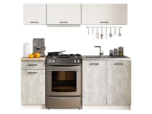 Ensemble de cuisine akord oliwia g1 blanc 180 cm 6 portes 1 tiroir façade béton 6 étagères 180x46x174 cm