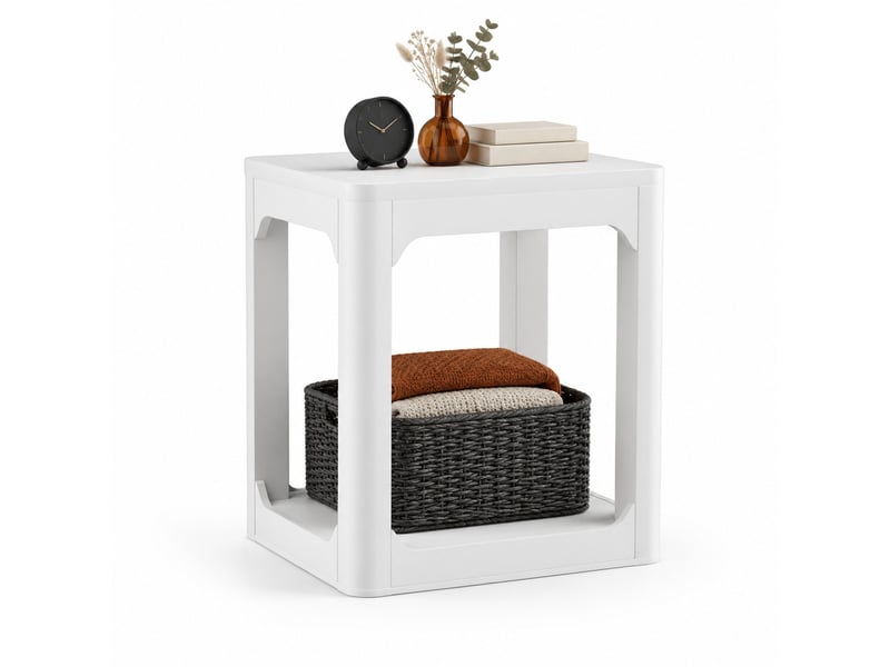  Lot de 2 tables d’appoint blanches 50 x 40 x 60 cm en mdf à double niveau  - Conforama A