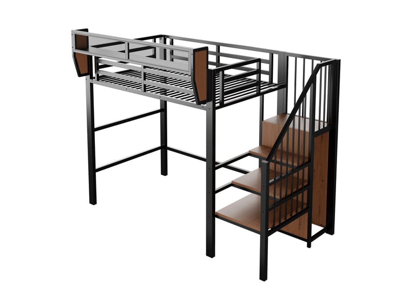 Lit mezzanine enfant 90x200 cm – noir – led multicolore, échelle sécurisée et étagères modulables - sans matelas - Conforama D
