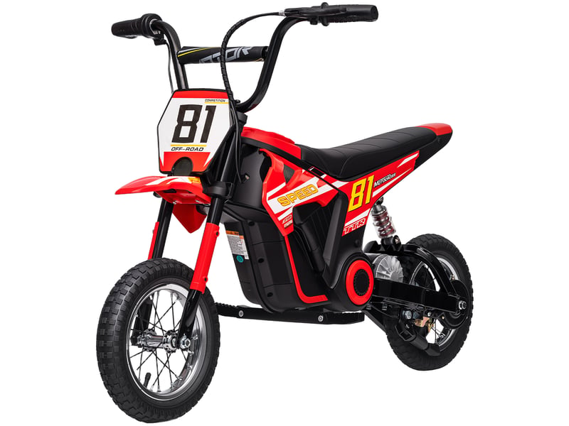  Moto électrique 24 v pour enfants, moteur 250 w, vitesse de 6 à 16 kmh, roues de 12 pouces, rouge. Convient aux enfants de 8 à 12 ans.  - Conforama B