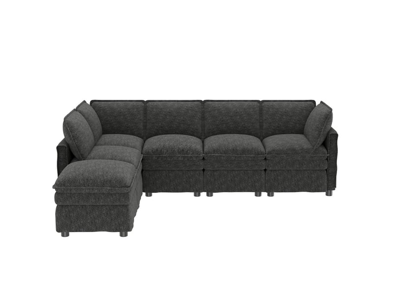  Canapé d'angle convertible,6 places, avec pouf mobile, double rembourrage d'assise,344 x 127 x 91 cm,gris  - Conforama A