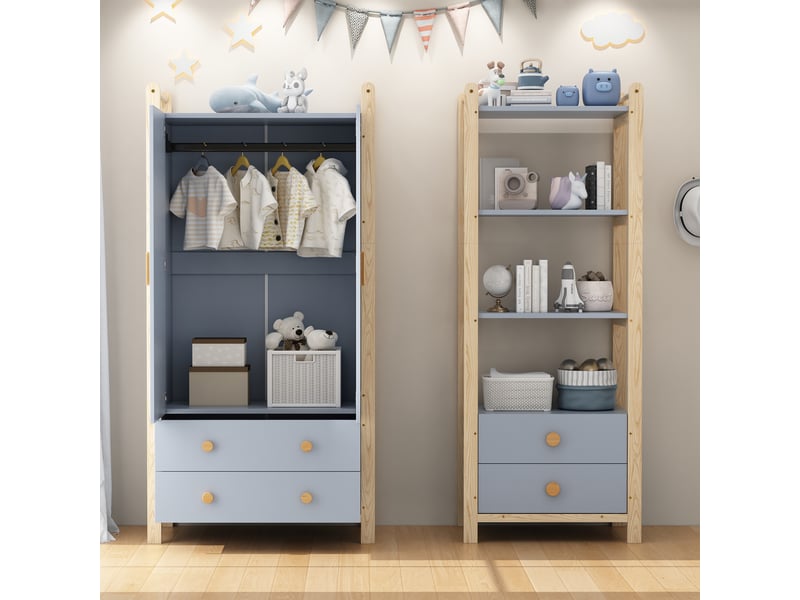  Ensemble armoire penderie et étagère de rangement avec tiroirs bleu et bois N883P3269BB - Conforama D