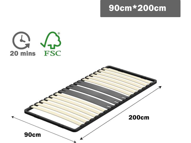  Cadre lattes 90x200 cm, 1x15 lattes peuplier naturel  - Conforama C
