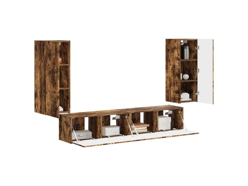 Ensemble de meuble tv - banc tv - meuble de rangement mural 4 pcs chêne fumé bois d'ingénierie - Conforama C