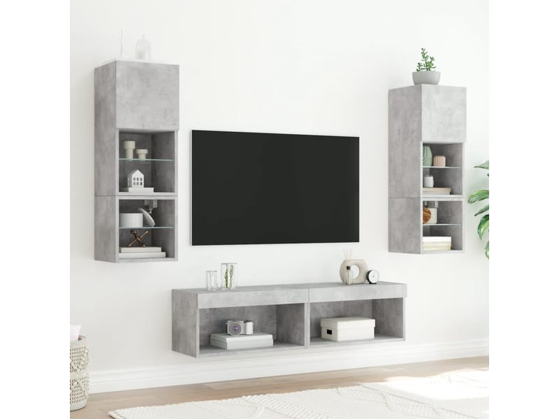  Meuble tv - banc tv - meuble de rangement avec lumières led gris béton 60x30x30 cm  - Conforama D