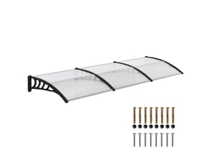 Auvent moderne en polycarbonate, aluminium et pp pour balcons, fenêtres et portes, 303 x 96 x 27 cm, noir et transparent