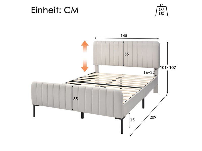  Modenvie lit rembourré 140x200 cm - tête de lit réglable, sommier et matelas inclus - bicolore  - Conforama C