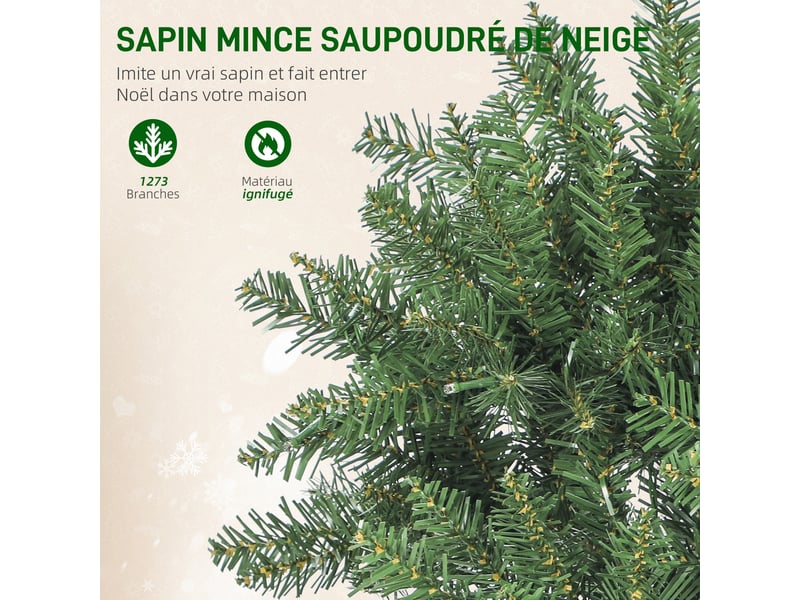  Sapin de noël artificiel 210 cm, arbre de noël fin avec 350 lumières, support en métal pliable, 1273 pointes, vert  - Conforama R