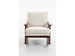 Fauteuil à bascule mid-century moderne 83x73x80cm – rocking chair avec piétement en bois, assise rembourrée pour salon, chambre et véranda – blanc
