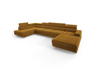 Canapé d'angle gauche convertible MASSENO 6 places Velours jaune avec coffre de rangement