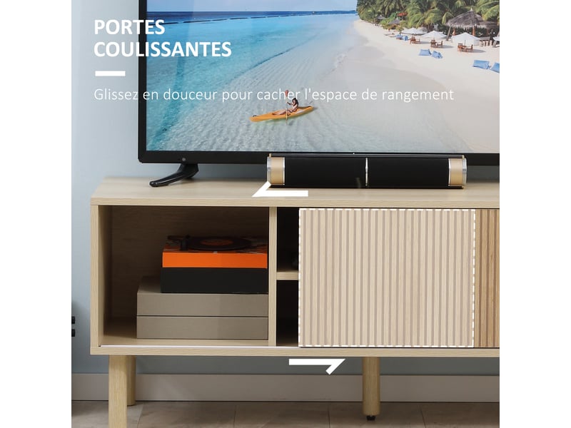  Meuble tv support tv pour télévision jusqu'à 50 pouces 2 portes coulissantes et 2 niches avec passe-câbles - 115 x 40 x 49 cm  - Conforama W