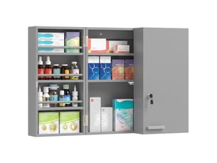 Armoire à pharmacie murale, armoire à médicaments avec double porte verrouillable 2 clés, 53x20x53cm, gris
