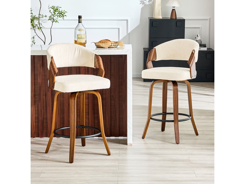  Lot de 2 tabourets de bar,51x42x95 cm,avec dossier,tissu,blanc  - Conforama B