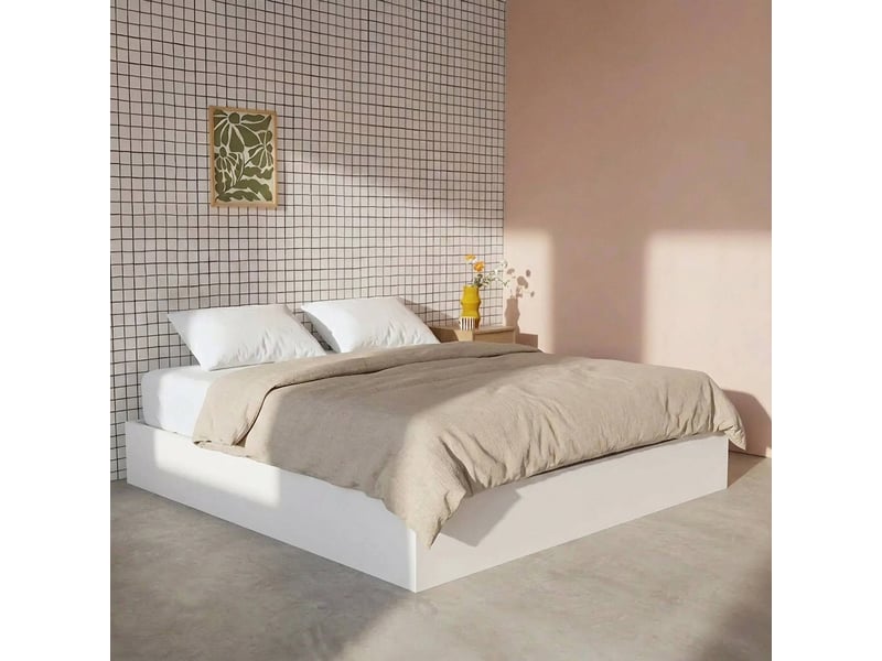  Lit coffre sommier à lattes 160x200cm décor bois blanc - lift  - Conforama B