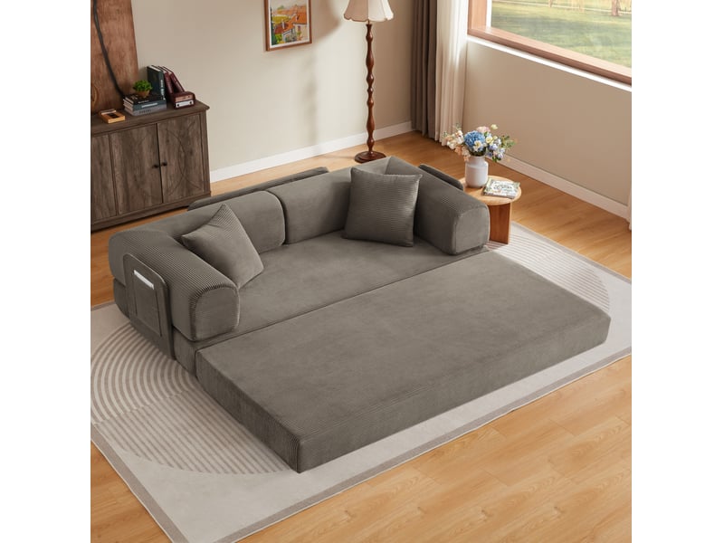  Canapé convertible 204x97x65 cm en velours côtelé et mousse avec 2 coussins taupe chicfurn  - Conforama B