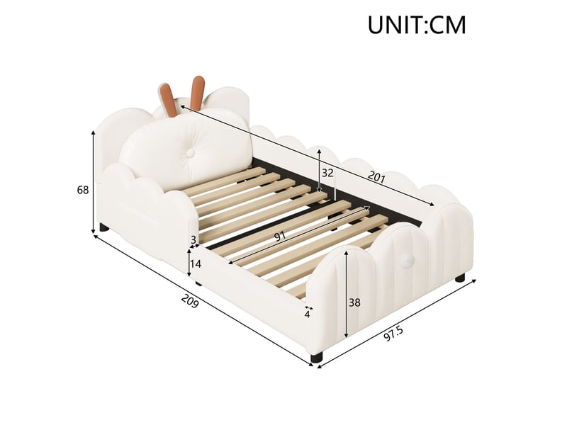  Lit 1 place 90 x 200 cm coussin forme lapin plateforme rembourrée coussin en forme de lapin beige  - Conforama C