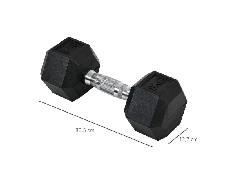  Lot de 2 haltères hexagonales de 8 kg, 30,5 cm noires en métal et caoutchouc, poignées moletées  - Conforama C