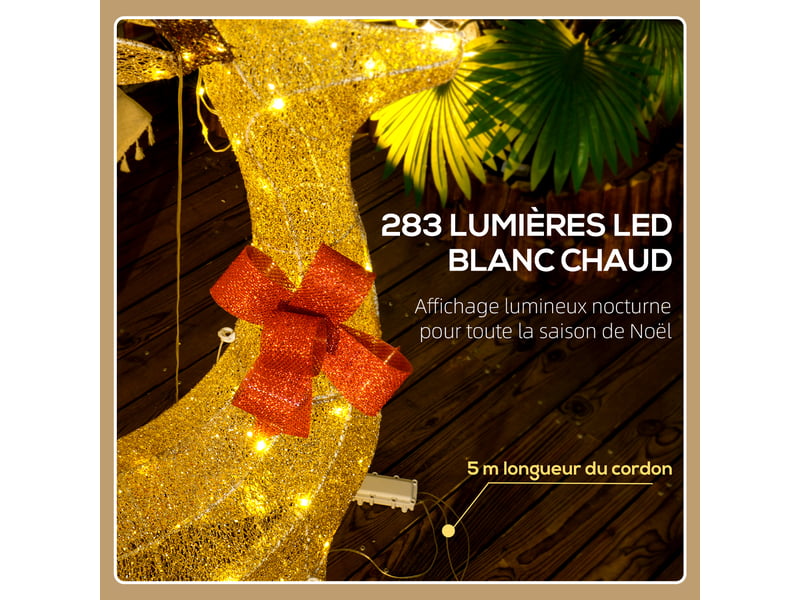  3 cerfs lumineux noël, en forme de famille de cerfs, rennes lumineux noël, 283 led blanc chaud, en acier, or  - Conforama E
