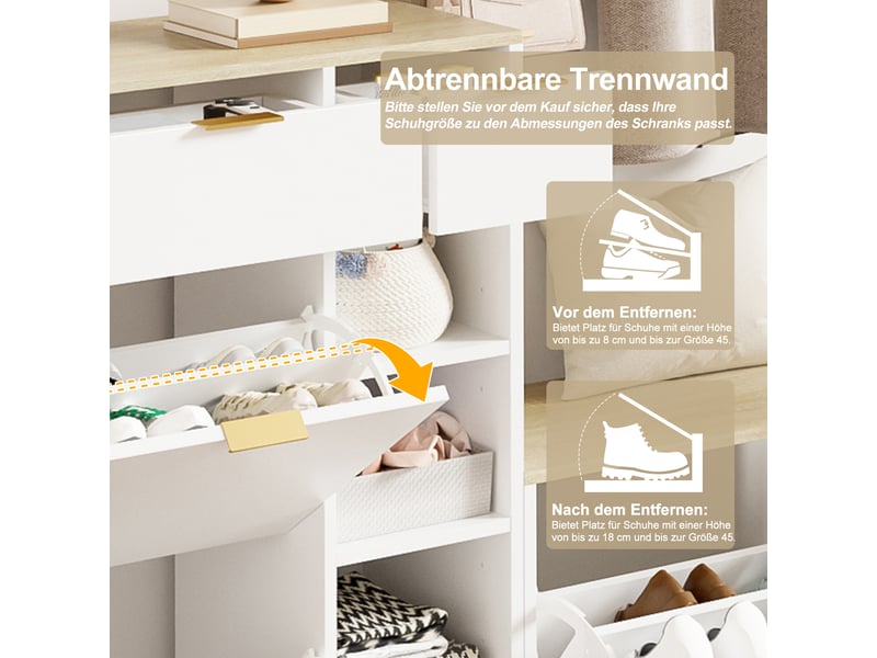 Meubles d'entrée avec meuble à chaussures, banc, miroir et panneau à crochets pour couloir en aggloméré 130×30×174 cm - Conforama E