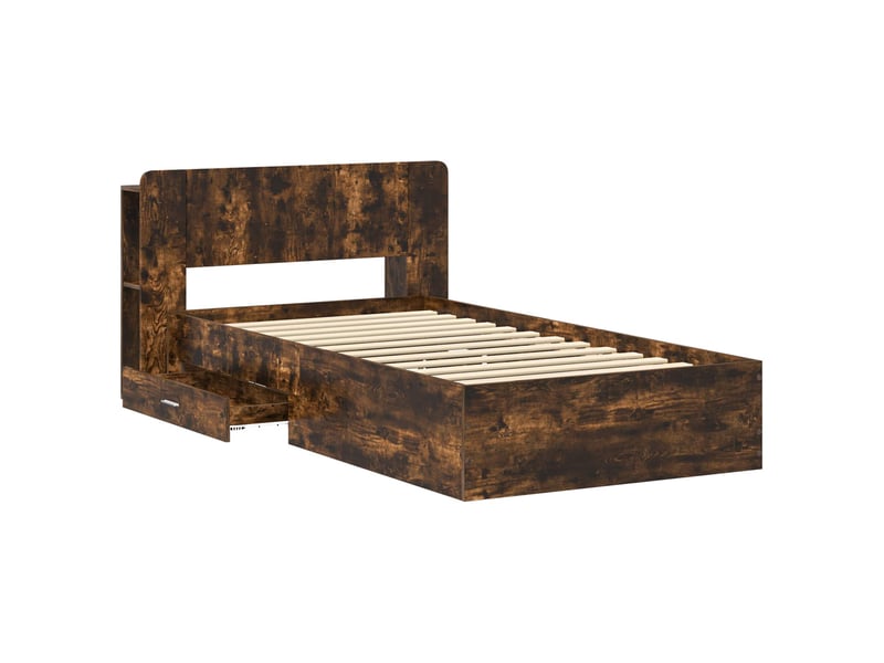 Lit simple- lit adulte - cadre de lit avec rangement chêne fumé 100 x 200 cm - Conforama B