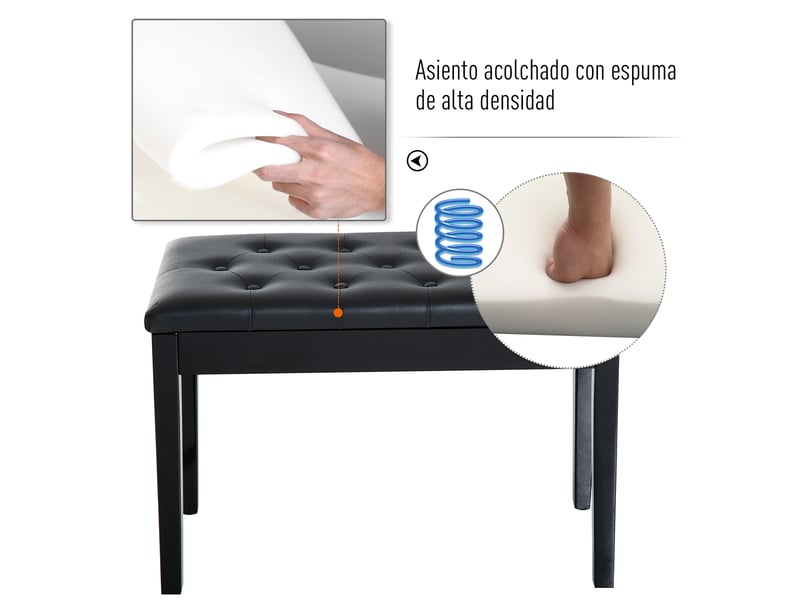  Tabouret de piano avec espace de rangement sous l'assise en cuir synthétique 76x36x50 cm noir  - Conforama E