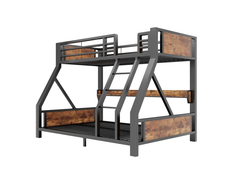 Lit superposé 90x200140x200 cm avec led et rangement, lit mezzanine métal et bois pour enfants et adolescents, couchage double et simple - noir - Conforama A