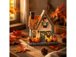 Décoration automne lumineuse 1 pièces, maison de village en résine avec led blanc chaud, décoration de table, blanc