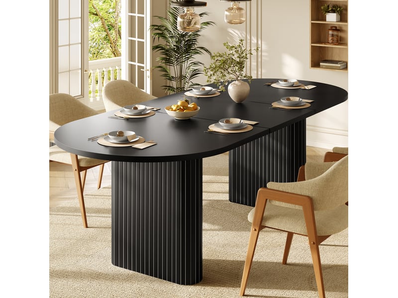  Table à manger ovale extensible 120-160x80x75,5 cm noire en mdf et métal  - Conforama D