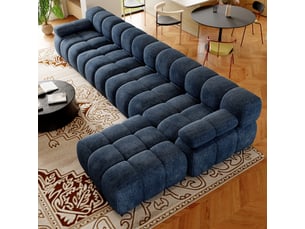 Canapé d'angle en l 400 cm, sans montage, mousse compressée, pour salon, chambre et appartement, bleu