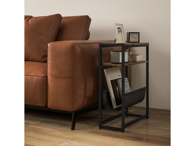  Table d'appoint bout de canapé avec étagère et porte-revues structure en acier 43l x 18p x 56h cm - design industriel  - Conforama W