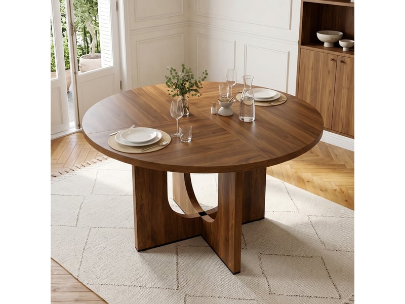 Table à manger ronde 120 x 120 cm, 4-6 personnes, style scandinave, noyer, sans chaises Jamama eleni - Conforama E