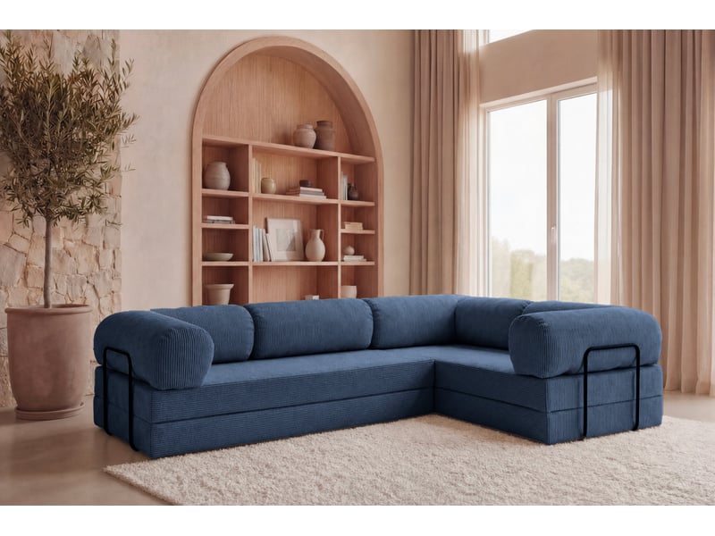 Cosima l - canapé d'angle convertible petit velours côtelé 4 places bleu foncé gauche - Conforama B