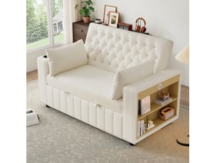 Canapé droit convertible 2 places beige en tissu, usb, rangement et dossier réglable 3 positions pour invités