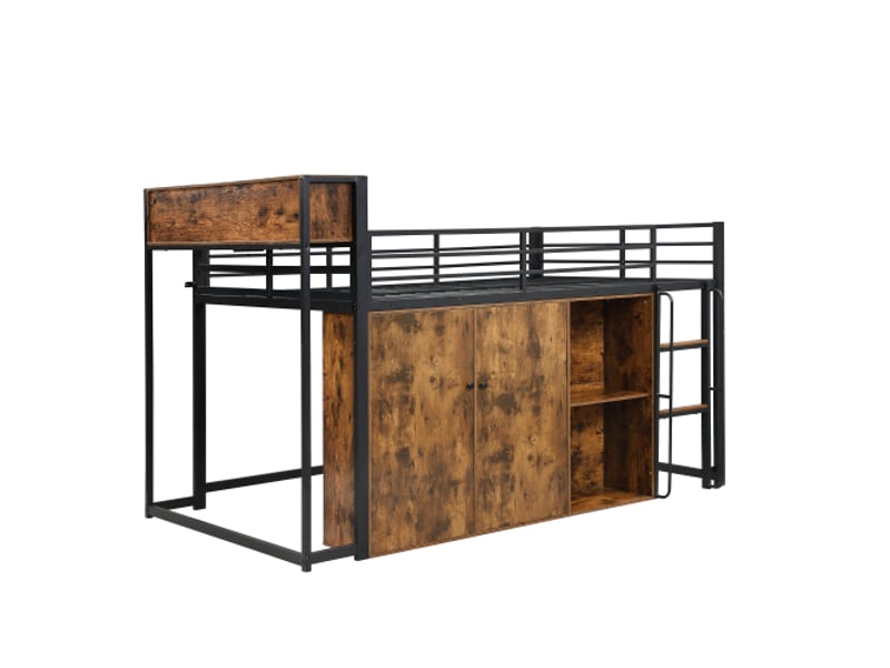  Lit mezzanine enfant en métal 120x200 cm lit surélevé lit mi-hauteur lit simple avec 2 portes rangements led prise usb, noir  - Conforama D
