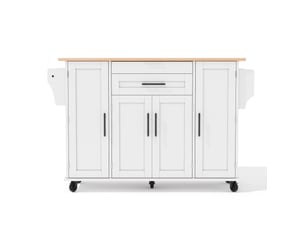 Desserte de cuisine 136x70x92 cm plan de travail extensible mdf blanc et naturel