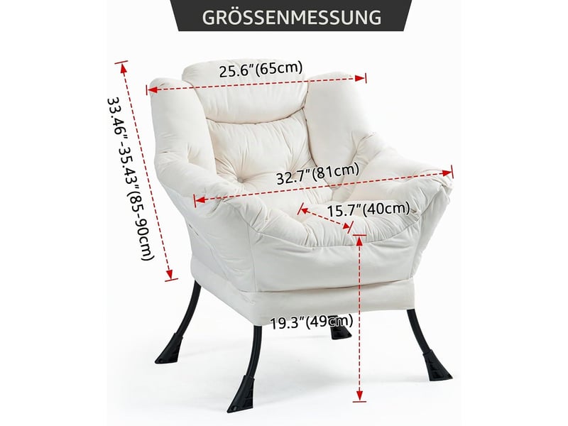  Fauteuil relax avec soutien de la nuque, métal coloris blanc cassé  - Conforama E